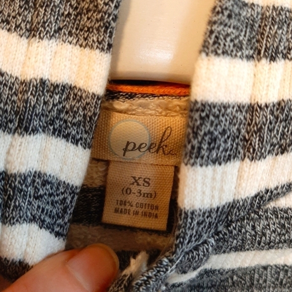 NWT Peek XS (0-3mo) Baby Stripe Hoodie One Piece Gender Neutral Heather Grey - Picture 8 of 11